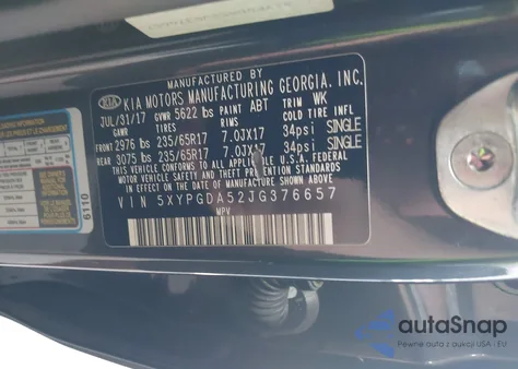 2018 Kia Sorento 3.3L Lx из США, поврежденный, VIN 5XYPGDA52JG376657